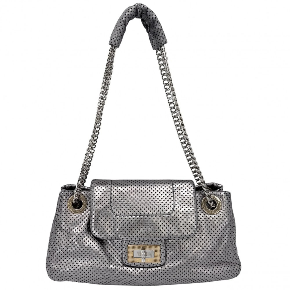 CHANEL Silver Leather Shoulder Bag